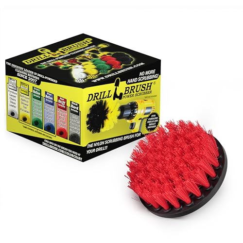 Outdoor Cleaning Tools - Patio Scrub Brush - Outdoor Deck Scrubber Brush - Bird Bath Cleaning Tool - Fountain Cleaning Brush - Garden Statues Cleaning Tools - Concrete Stain Cleaner - House Siding - color: Red