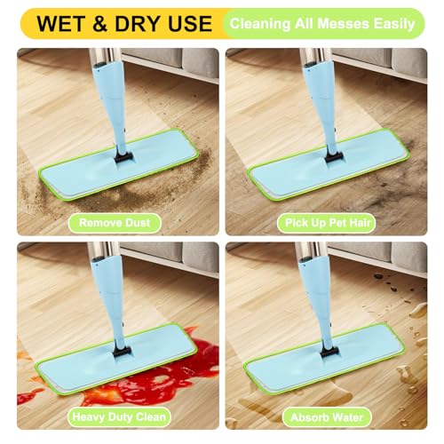 16.5 Inch Reusable Mop Pads Microfiber Spray Mop Replacement Heads for Wet/Dry Mops Compatible with Bona Floor Care System (6 Pack) - color: Green