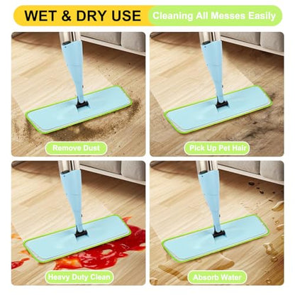 16.5 Inch Reusable Mop Pads Microfiber Spray Mop Replacement Heads for Wet/Dry Mops Compatible with Bona Floor Care System (6 Pack) - color: Green