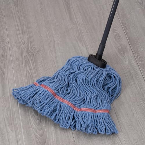 Matthew Large Commercial&Residential Mop Heavy Duty Industrial Mops w/Screw-on Handle(Fit Standard American Screw) Looped-End String Wet Cotton Mops for Home,Office,School - 4 Set&4 Mop Replacements - color: Medium Mop Stick(screw-on), size: 4 Looped End