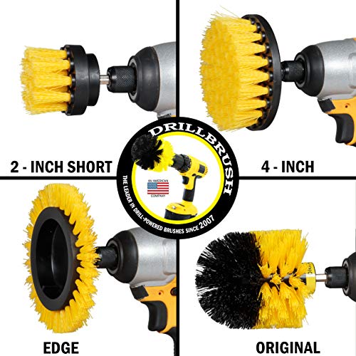 Yellow Drill Brush Attachments for Cleaning Shower, Grout, Bathroom - Grout Cleaner Drillbrush Kit - Rotary Scrub Brush Tile Cleaner Drill Attachment for Crevice Cleaning - Bathroom Tile Scrubber Set - color: Yellow