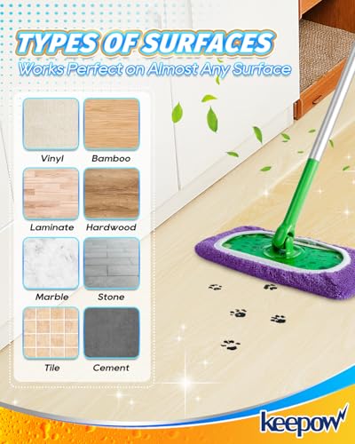KEEPOW 8 Pack Reusable Mop Pads Compatible with Swiffer Sweeper (Purple) | Washable Microfiber Dry Sweeping Cloths and Wet Mopping Refills for Hardwood, Tile, and Laminate Floors - color: 8 Pack Purple