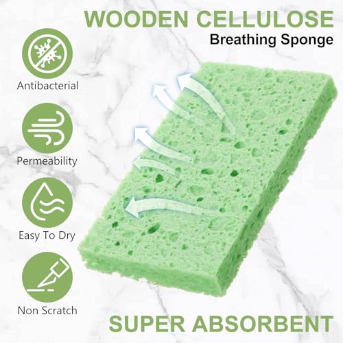 Zhengmy 100 Pieces Sponges Bulk Sponges Kitchen Compressed Sponge Natural Dish Sponge Compressed Wood Pulp Cleaning Without Scratching for Kitchen Bathroom, 3.9 x 2.4 x 0.12 Inch (Green) - color: Green