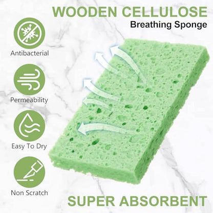 Zhengmy 100 Pieces Sponges Bulk Sponges Kitchen Compressed Sponge Natural Dish Sponge Compressed Wood Pulp Cleaning Without Scratching for Kitchen Bathroom, 3.9 x 2.4 x 0.12 Inch (Green) - color: Green
