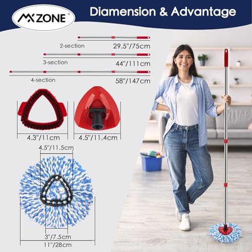 Spin Mop Head Replacement Base Handle Compatible with O Cedar Rinse Clean 2-Tank System, 4 Replace Heads, 1 Mop Handle, 1 Base and 1 Scrub Brush Combo Set - size: 7pcs 2-Tank Mop Set