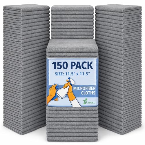 GREEN LIFESTYLE Microfiber Cleaning Cloth 11.5" x 11.5" 150 Pack - Edgeless Microfiber Towels for Cars, Cleaning Rags, Lint Free Car Microfiber Towel, Reusable Cleaning Cloths for House, Garage (Grey) - color: Grey, size: Pack of 150