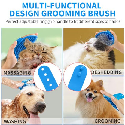 Comotech 6PCS Dog Bath Brush & Dog Toothbrush | Adjustable Handle Shampoo Brush & Scrubber for Short & Long Haired Dogs & Cats | Effectively Solve Odor & Stain Removal Problems (Blue Blue Blue.) - color: Blue Blue Blue