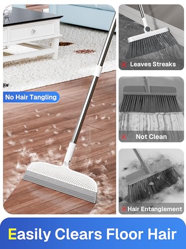 Silicone Floor Squeegee, 180° Rotating Air Broom, Squeegee for Floor with a Long Handle, Magic Broom for Water and Pet Hair Removal on Bathroom Floors, Tile, Deck and Glass, Indoor Cleaning Tool - size: 11.8" | Soft TPR Silicone with Raised Dots