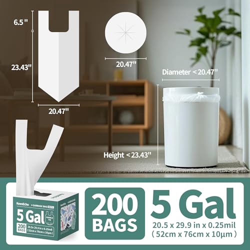 Small Trash Bags with Handles - Ocean Plastic Upcycling - Plastic Garbage Bags, Can Bin & Waste Basket Liner for Kitchen, Bathroom, Office and Pets,5 Gallon 200 Count White - color: 5Gal White, size: 1 DISPENSER BOX