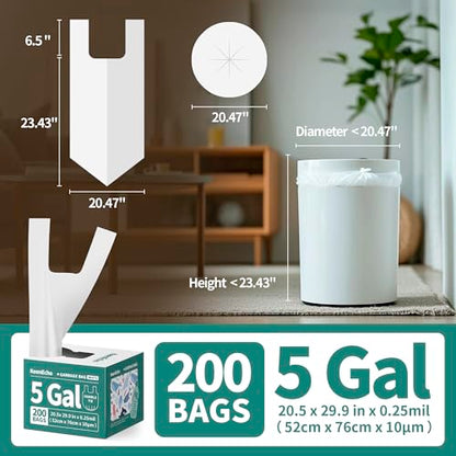 Small Trash Bags with Handles - Ocean Plastic Upcycling - Plastic Garbage Bags, Can Bin & Waste Basket Liner for Kitchen, Bathroom, Office and Pets,5 Gallon 200 Count White - color: 5Gal White, size: 1 DISPENSER BOX