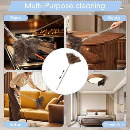 THARAHT Extendable Ostrich Feather Duster up to 27-94 inches Fluffy Feathers Long Handle Reusable for Cleaning Ceiling Fan Pendant lamp High Ceiling Blinds Furniture Feather Duster - size: 27-94inch