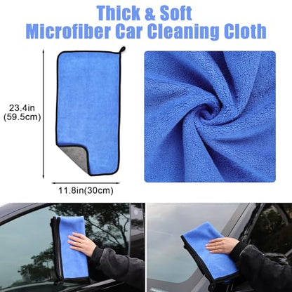 anngrowy 62" Microfiber Car Wash Brush with Long Handle, Car Washing Blue Set Mitt, Sponge, Car Cleaning Supplies Kit, Duster, Car Brush Accessories - color: Blue Set