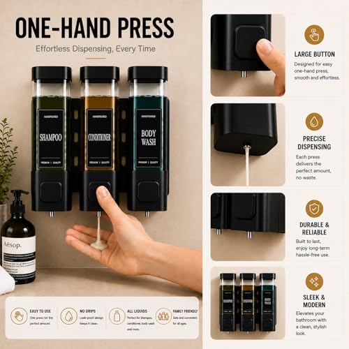Shampoo and Conditioner Dispenser, Shower Soap Dispenser Wall Mounted, Refillable Shampoo and Conditioner Bottles for Bathroom Hotel Large Capacity(Black) - color: Black