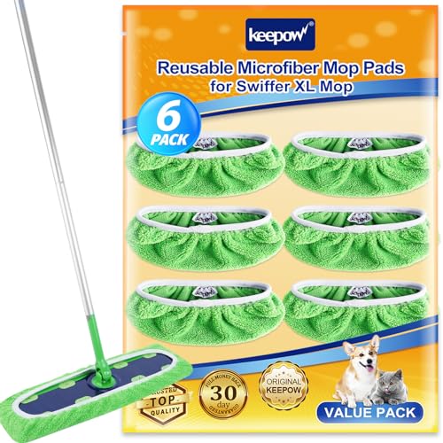 KEEPOW Reusable Mop Refill Pads Replacement Compatible with Swiffer Wet Pads Refill XL Size, XL Mop, Dry Sweeping Cloths for Hardwood Floor Cleaning, 6 Pack - color: Green, 6 Pack