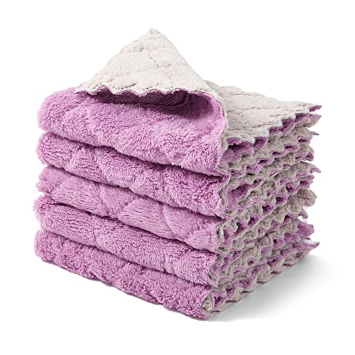 kimteny Cleaning Cloths Kitchen Towels Microfiber Washcloths Lint Free Dish Cloth Reusable Dishtowels Household Super Absorbent Fast Drying, 10"x10", Pack of 5 (Purple-Grey) - color: Purple-grey