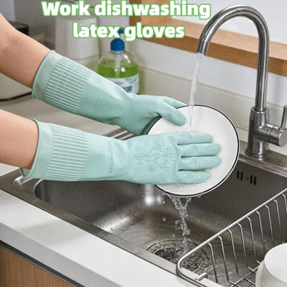 Waterproof Thickened Latex Household Cleaning 18inch Gloves Red Long Sleeved Heavy-duty Reusable 2 Pairs Black - color: Green, size: Small