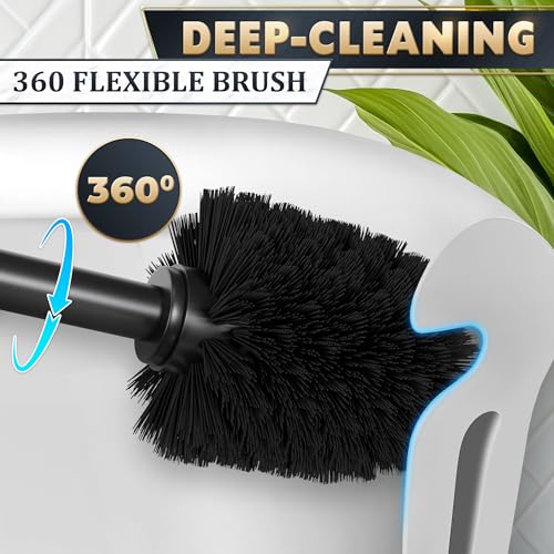 Black Toilet Brush and Holder Set - Scratch Resistant Black Toilet Bowl Brush and Holder with Soft Bristles Replaceable Head, Protection from Splashes, and Compact Design - for Effective Cleaning - color: Black
