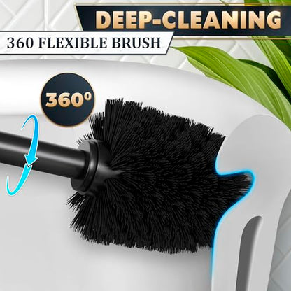 Black Toilet Brush and Holder Set - Scratch Resistant Black Toilet Bowl Brush and Holder with Soft Bristles Replaceable Head, Protection from Splashes, and Compact Design - for Effective Cleaning - color: Black