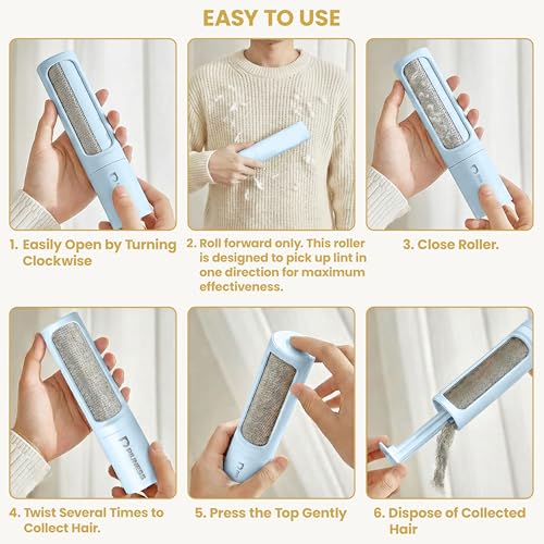 Pet Hair Remover Roller – Reusable Lint Roller for Cat & Dog Hair on Furniture, Couch, Carpet, Car & Bedding – Portable, Eco-Friendly - color: Blue
