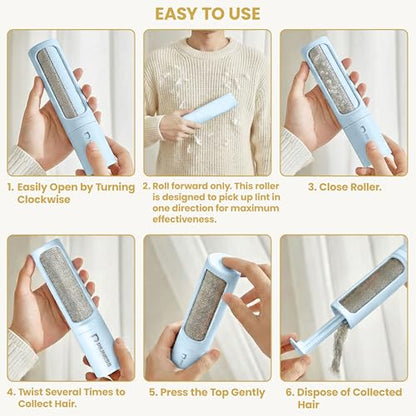 Pet Hair Remover Roller – Reusable Lint Roller for Cat & Dog Hair on Furniture, Couch, Carpet, Car & Bedding – Portable, Eco-Friendly - color: Blue