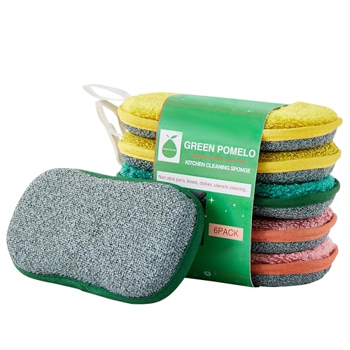 Multipurpose Sponges Kitchen,6 Pack Reusable Non-Scratch Scrub Sponge,Rough Scrubbers Side for Pots and Pans,Soft Microfiber Scrub Side for Washing Dishes - color: 3 Colors
