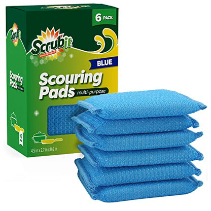 SCRUBIT Multi-Purpose Scouring Pad - Non-Scratch Cleaning Sponges for Pots, Pans, Dishes, Utensils & Non-Stick Cookware - Scrubbing Pads Use for Kitchen, Bathroom - 6 Pack Dish Sponge - (Blue) - color: Blue