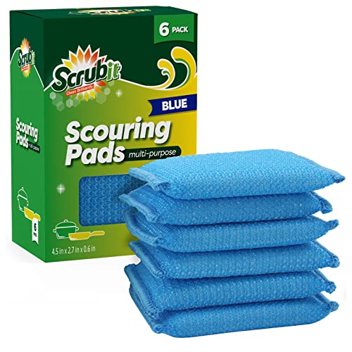 SCRUBIT Multi-Purpose Scouring Pad - Non-Scratch Cleaning Sponges for Pots, Pans, Dishes, Utensils & Non-Stick Cookware - Scrubbing Pads Use for Kitchen, Bathroom - 6 Pack Dish Sponge - (Blue) - color: Blue