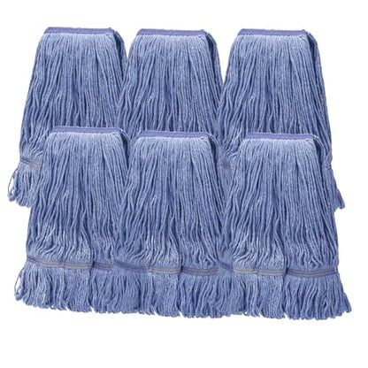6 Pack Heavy Mop Replace Head，mop Head Replacement,Commercial mop Heads,Reusable Mop Head Refills-Replacement Mop Heads SuitableWet Industrial Blue Cotton Looped End String Head Refill (Blue) - size: 17 Ounce 6Pack