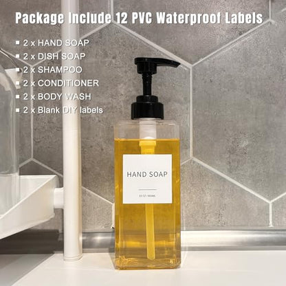 Clear Soap Dispenser with Waterproof Labels, Thickened Plastic Hand Soap Dispenser for Bathroom, Kitchen Dish Washing Liquid Bottles, Shampoo and Conditioner Bottles with Funnel (22oz 2Pack Clear) - color: 22oz 2pack Clear