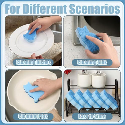 Tioncy 12 Pack Cat Shaped Double Sided Sponge Scrubbers, Cute Cat Dish Sponges, Reusable Non Scratch Kitchen Cleaning Sponges for Dishes, Pots, Sink and Household Cleaning (Black Green Blue) - color: Black, Green, Sky Blue, style: Cat