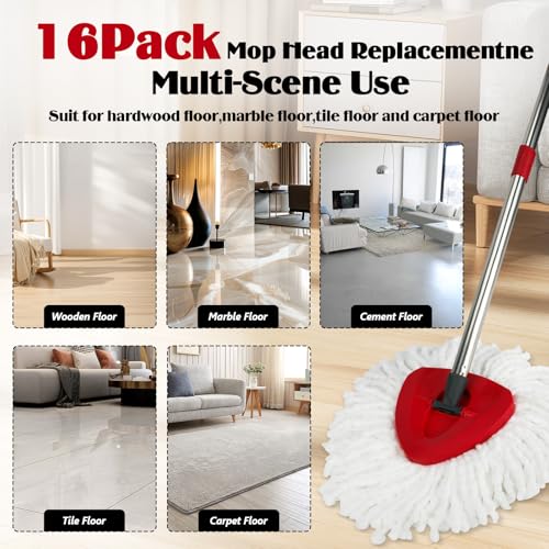 Spin Mop Replacement Set for O-Ceda EasyWring 1-Tank System, 16 Microfiber Spin Mops Refills,1 Scrubber Head,1 Triangle Spin Base,and(31-63in) Adjustable Handle Set Combo - size: White-16P
