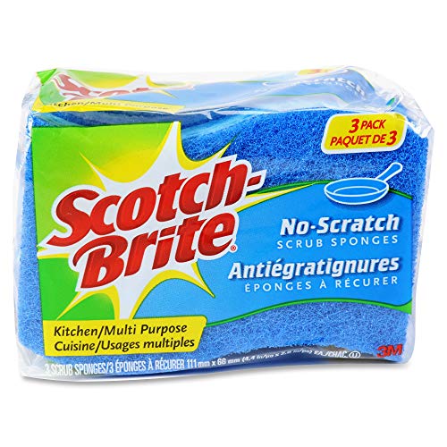 Scotch-Brite No Scratch Scrub Sponges, Blue, 4-1/2 x 2-1/2 x 7/10 in (Pack of 2) - size: 2.8" x 4.5" (Pack of 2)