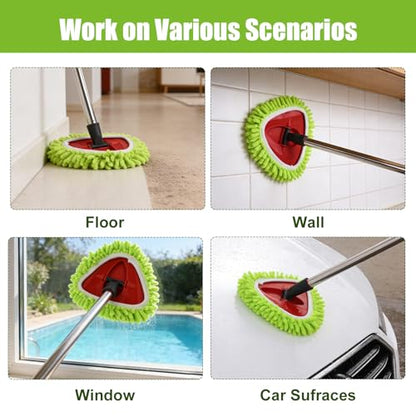 3 Pack Chenille Mop Head Replacements: Compatible with Ocedar Easywring 1 Tank System - Microfiber Spin Mop Refill Accessories - Reusable for Floor Cleaning Green