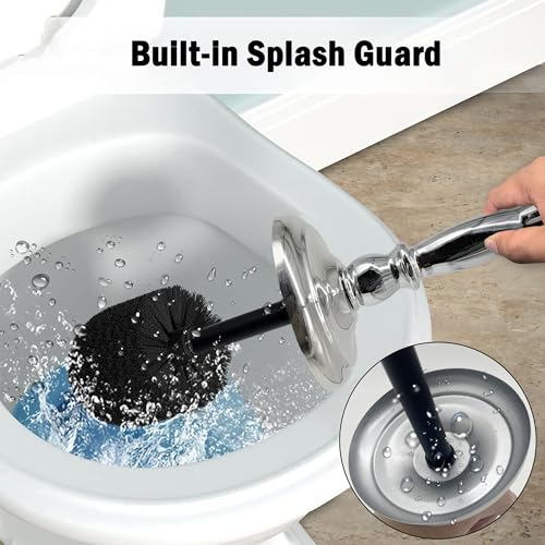 Metal Toilet Bowl Brush with Holder Premium Bathroom Cleaning Set Rustproof Hygienic Durable Elegant Finish - color: Chrome/Silver