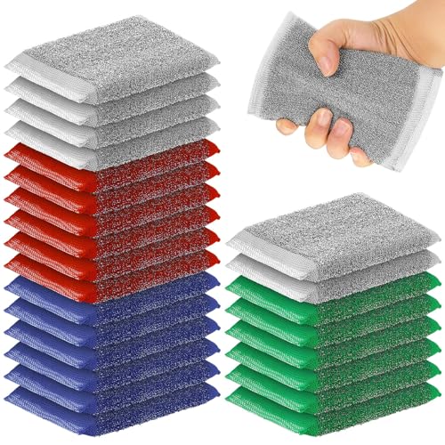 Thyle 24 Pack Steel Wool Scrubber Kitchen Sponges, Heavy Duty Non Scratch Metal Sponges, Reusable Cleaning Scrub Pads for Dishes, Pots, Pans, Sink and Tough Hard Stains (Multicolored) - color: Multicolored