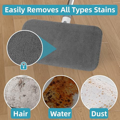 Reusable Microfiber Flat Mop for Floor Cleaning, 10.8 in (27.5 cm) Aluminum Base with 52 in Aluminum Handle, Includes 4 Washable Pads for Wet & Dry Use – LJGG (Gray/Yellow) - size: 10.8" Head, 52" Handle
