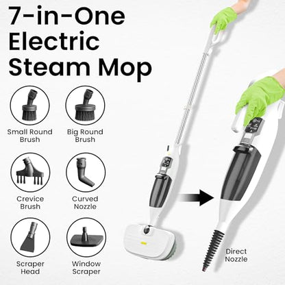 Electric Steam Mop – 15-in-1 Detachable Floor Scrubber with 3 Steam Modes – Electric Mop for Hardwood Floors, Kitchen Hoods & Worktops Cleaning