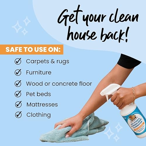 FurryFreshness Extra Strength Cat or Dog Pee Stain & Permanent Odor Remover + Smell Eliminator -Removes Stains from Pets & Kids Including Urine or Blood- Lifts Old Carpet Stains- 32oz Spray - size: 32 Ounce (Pack of 1)
