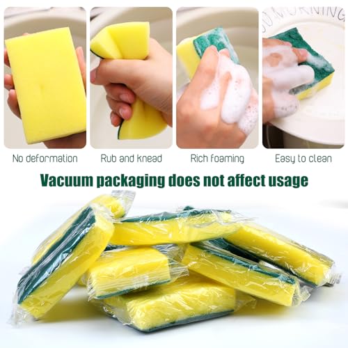 Tanlade Individually Wrapped Sponge Dishwashing Sponge Bulk Non Scratch Scrub Sponges Kitchen Scouring Pad for Household Cleaning Rental Dishes Hotel Apartment Car - color: Yellow, Green