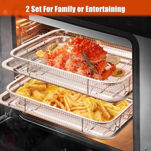 Air Fryer Basket for Oven 18.7"x12.8", 2 Pack Extra Large Air Fryer Basket and Tray Stainless Steel Oven Air Fryer Pan Rack for Cooking Baking and Broiling - size: Extra Large-2 Pack-18.7"x12.8"