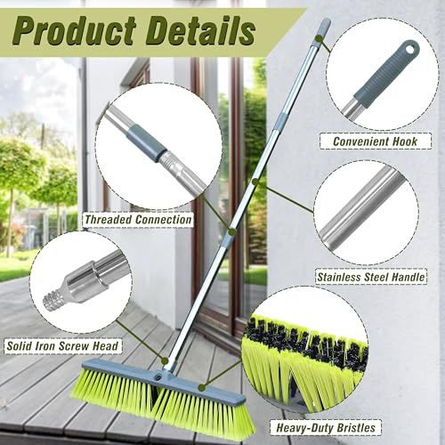 18" Push Broom with 47" Long Handle, Multi-Surface Floor Scrub Brush for Cleaning Deck, Patio, Garage, Driveway - size: 18" Push Broom + 47" Handle