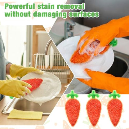 Breling 6 Pieces Carrot Shape Dish Sponge Dual Sided Non Scratch Dish Washing Scrubbers, Reusable Household Cleaning Kitchen Tools for Dishwashing Washing Dishes Cookware - style: Carrot