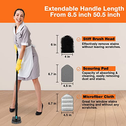 3 in 1 Scrub Cleaning Brush with Long Handle 51'' - Shower Bathtub Tub & Tile Scrubber Brush Include 1 Stiff Brush Head & 3 Scouring Pads & 3 Microfiber Clothes, for Wall Bathroom Glass Bathtub(Black) - color: Black