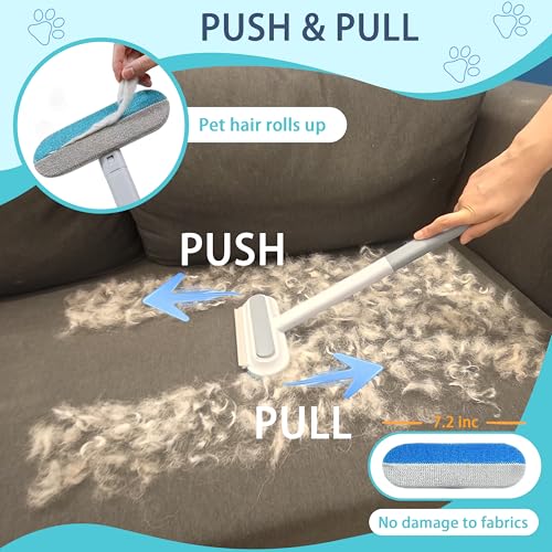 Pet Hair Remover for Furniture & Couch – 17.3 Inch Reusable Dog & Cat Hair Brush, Washable Lint Cleaner for Carpet, Clothes & Bedding, 4-in-1 Multifunctional Fur Removal Tool with Long Handle