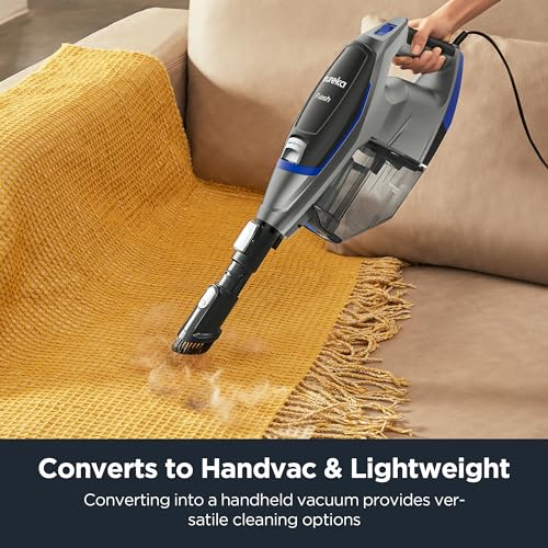 Eureka Corded Stick Vacuum Cleaner for Home Pet Hair, Lightweight Vacuum Cleaner with Powerful Suction for Carpet Tile and Hard Floor, Blue, NES520BL 2-in-1 Flash Handheld Vac