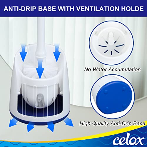 CELOX 12 Pack Dual Sided Heavy Duty Scrub Sponge and 2 Set Compact Toilet Brush with Breathable Ventilation Stand Base