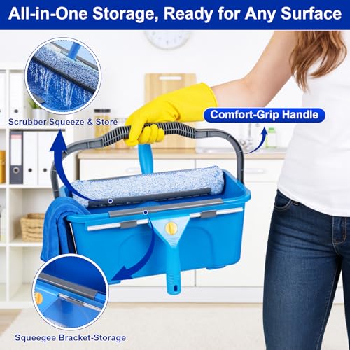 Professional Window Cleaning Kit, Window Washing Kit with 3 Gallon Bucket, 14-Inch Squeegee & 15-Inch Scrubber, 76-Inch Extendable Pole, Window Cleaning Equipment for Home & Commercial (76 inch)
