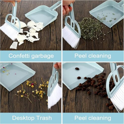 Mini Dustpan and Brush Set, 2 in 1 Portable Small Desk Sweeping Broom, Compact Tabletop Cleaner for Desktop, Keyboard, Sofa, Pet Hair, Crumbs Home Office Cleaning