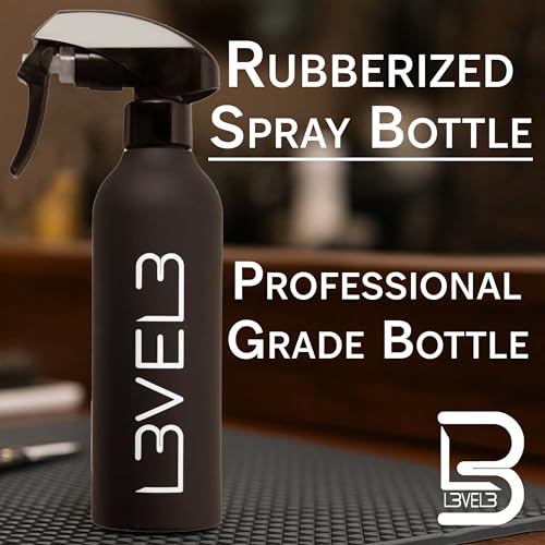 L3 Level 3 Rubberized Spray Bottle - Precise Action Mist Bottle for Effortless Hair Styling - Rubber Grip for Total Control - color: Black