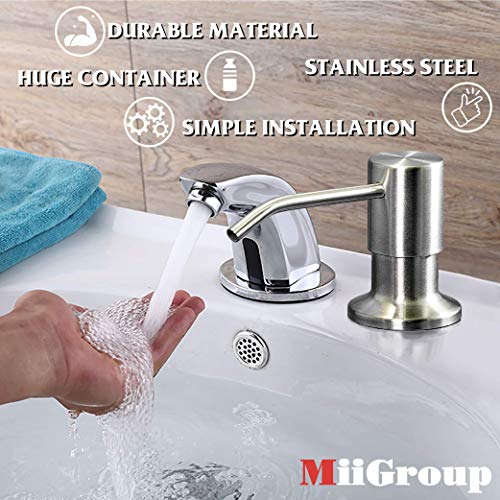Stainless Steel Soap Dispenser for Kitchen Sink (Brushed Nickel), Built in Hand Sink Pump with Large 17 oz Bottle, Refill from the Top